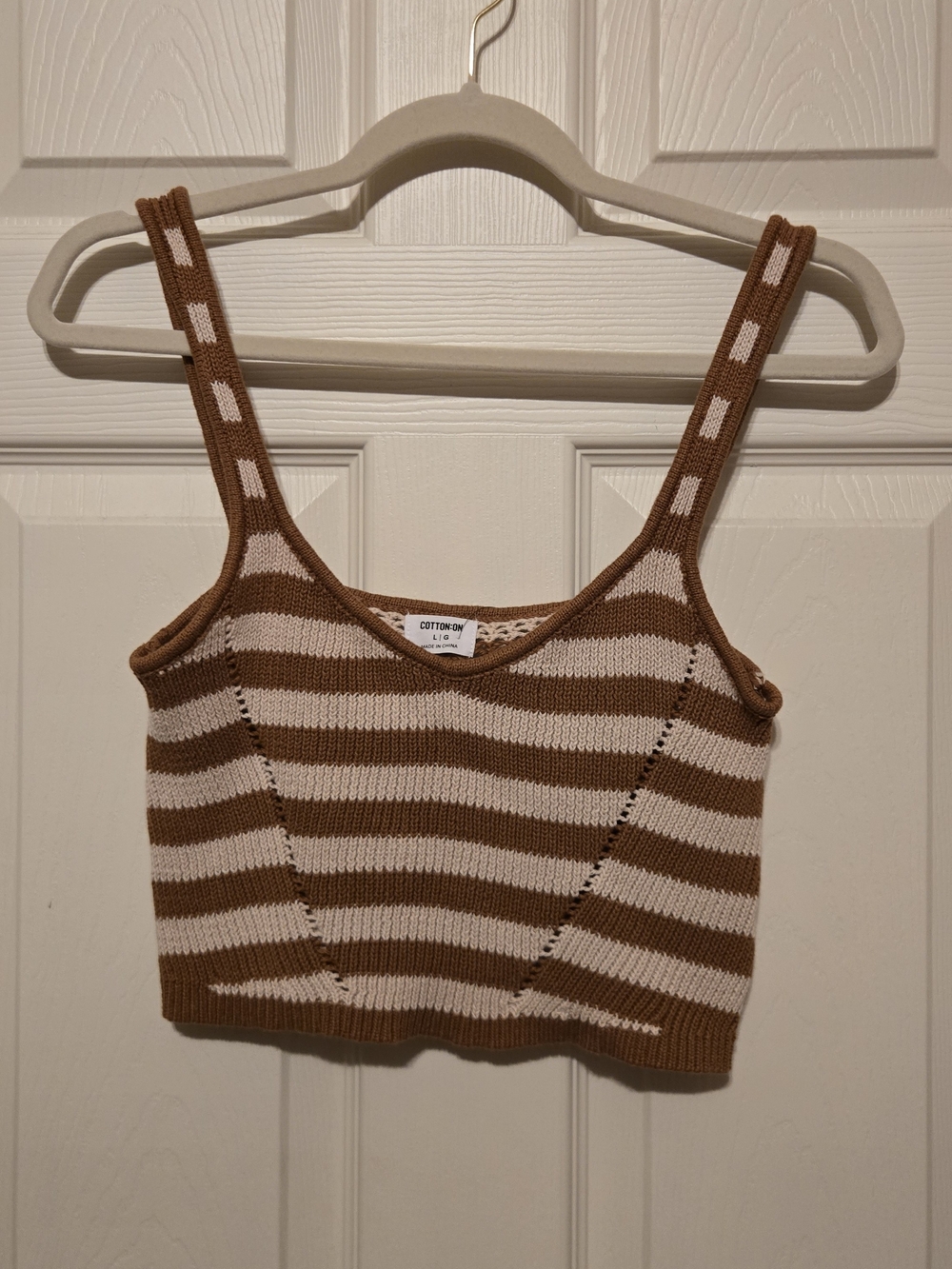 Cotton On Brown & Cream Striped Knit Crop Tank Top